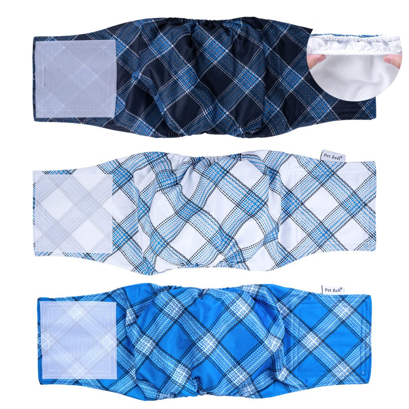 Pet Soft Dog Belly Bands - Washable Male Dog Diapers Belly Band for Male Dogs, Reusable Male Dog Belly Wraps 3pack for Doggy Puppy(Blue Plaid, S) Blue Plaid Small (9''-12'') - BeesActive Australia