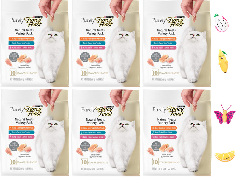 Aurora Pet Cat Treats Bundle Pack (6) Fancy Feast Purely Natural Variety Cat Treats with (1) Aurora Pet Catnip Toy (Assorted) - BeesActive Australia
