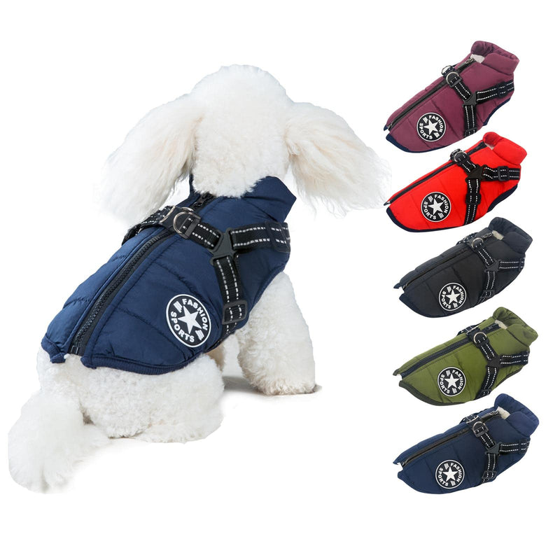AIMYDOG Warm Dog Winter Coat Cozy Waterproof Windproof Dog Outdoor Jacket, Adjustable Pet Vest with Harness & D Rings, Thick Polar Fleece Lining, Reflective Dog Apparel for Small Medium Large Dogs Blue - BeesActive Australia