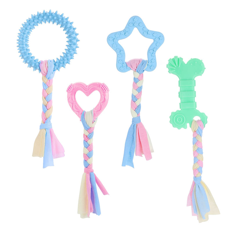 Cobee Puppy Teething Chew Toys, 4 Pcs Puppy Toys with Interactive Cotton Ropes for Teething Small Dogs, Rubber Puppy Chew Toys Cute Small Dog Toys for Dogs Oral Teeth Soothe Itching Puppy Chew Toys - BeesActive Australia