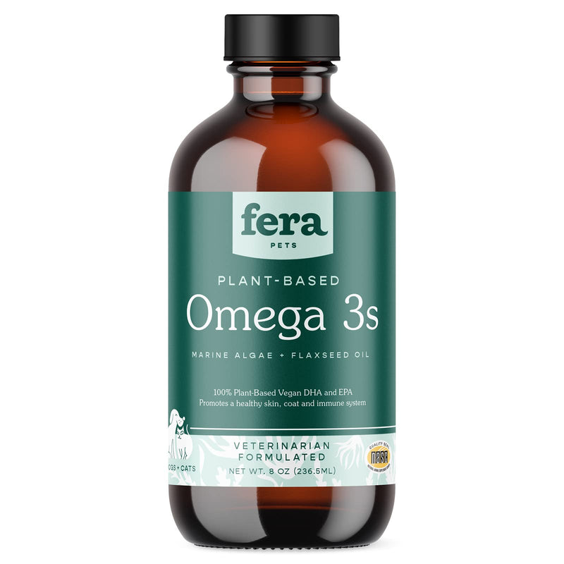 Fera Pets - Plant Based Omega 3s, 6, 9 - for Dogs and Cats - Made with Marine Algae + Flaxseed Oil - 100% Vegan DHA and EPA Supplement - for Healthy Skin, Coat, and Immune System - 8oz - BeesActive Australia