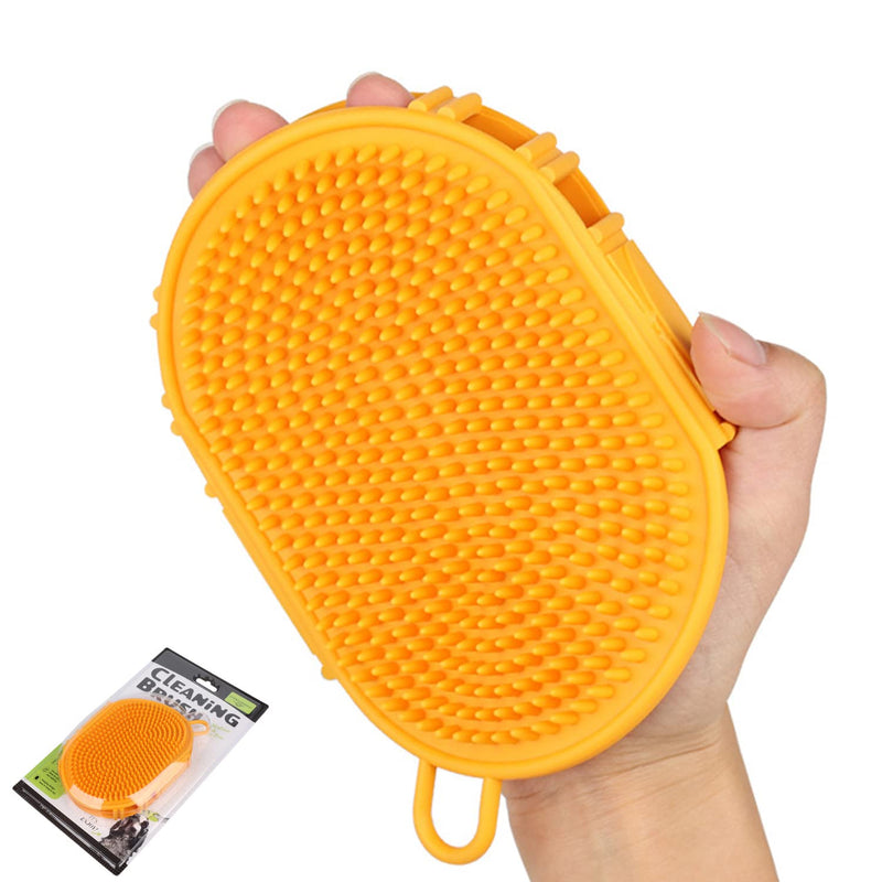Ewinoom Dog Grooming Shampoo Brush, Pet Soothing Massage Rubber Bristles Curry Comb, Bath Gloves for Dogs and Cats Washing, Double-Sided Available, Yellow Yellow (Pack of 1) - BeesActive Australia