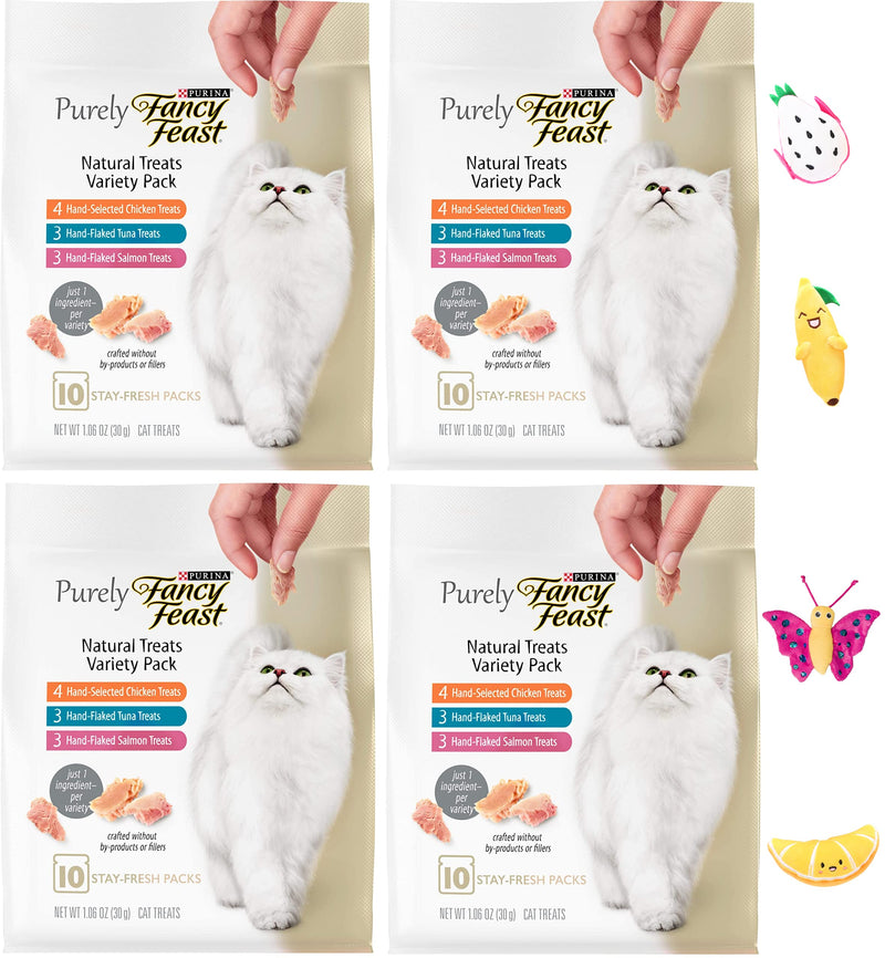 Aurora Pet Cat Treats Bundle Pack (4) Fancy Feast Purely Natural Variety Cat Treats with (1) Aurora Pet Catnip Toy (Assorted) - BeesActive Australia