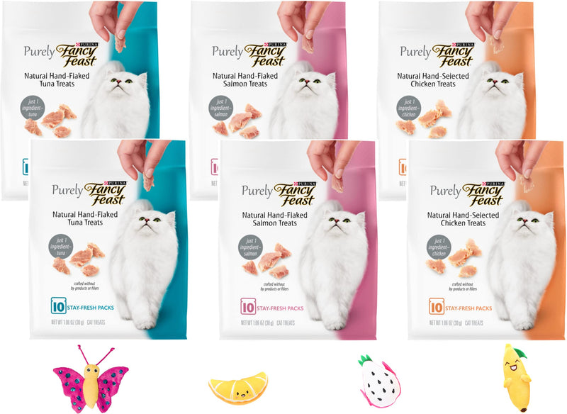 Aurora Pet Dog Treats Variety Pack (6) Purely Fancy Feast Natural Hand-Flaked Cat Treats (2 Tuna, 2 Salmon, 2 Chicken) with Aurora Pet Catnip Toy (Assorted) - BeesActive Australia