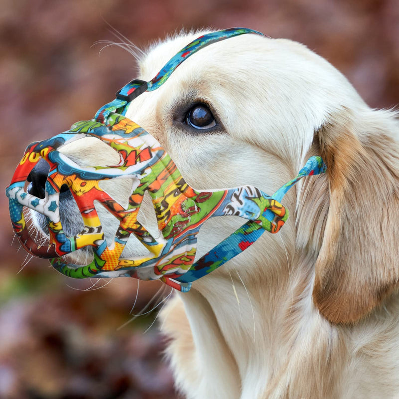 Dog Muzzle, Printed Basket Muzzle for Small Medium Large Dogs Dachshund, Beagle, German Shepherd, Breathable Pet Muzzles to Prevent Biting Chewing Scavenging Graffiti M-(Snout 10¼’’-11¾’’) - BeesActive Australia
