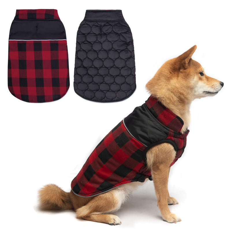 BEAUTYZOO Warm Dog Jacket Reversible British Style Plaid Dog Vest Windproof Winter Dog Coat Fleece Lining Dog Apparel Dog Jacket for Small Medium Large Dogs Medium (Pack of 1) Red - BeesActive Australia