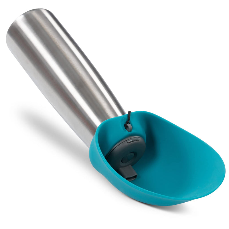 Messy Mutts Double Wall Vacuum Insulated Stainless Steel Travel Water Bottle with Silicone Flip Up Bowl | Pet Travel Necessity | Camping, Hiking, Walking Accessory | 20 oz / 600mL | Blue - BeesActive Australia