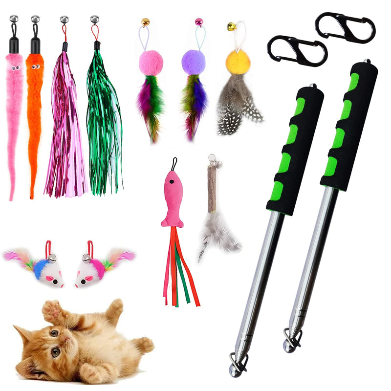 WHEFORY Retractable Cat Teaser Cat Wand Toy, Cat Toys for Indoor Cats Interactive Cat Toy Fishing Rod with 11 Pcs Refills Feather Toys & Plush Animals - BeesActive Australia