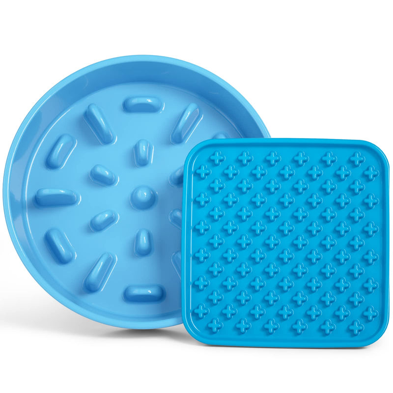 LE TAUCI PET Lick Mat for Wet Food and Dry Food Blue, 1.5 Cups Blue Ceramic Slow Feeder Bowl for Cat and Dog, Puzzle Feeder, IQ Pet Treat Mat, Slow Bowl, Puppy Bowl - BeesActive Australia