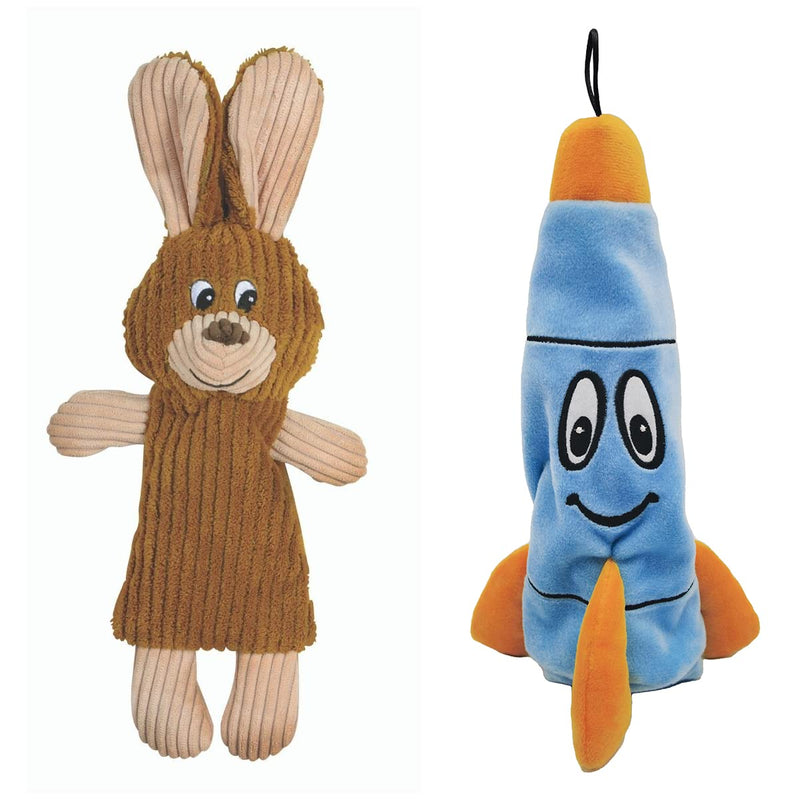Snuggle Puppy Tender-Tuffs Quiet Bottle Cruncher Plush Dog Toys Bundle - Whisper Rabbit and Rocco Rocket Bottle Toys - Tough Cute Toys with No Squeaker - BeesActive Australia