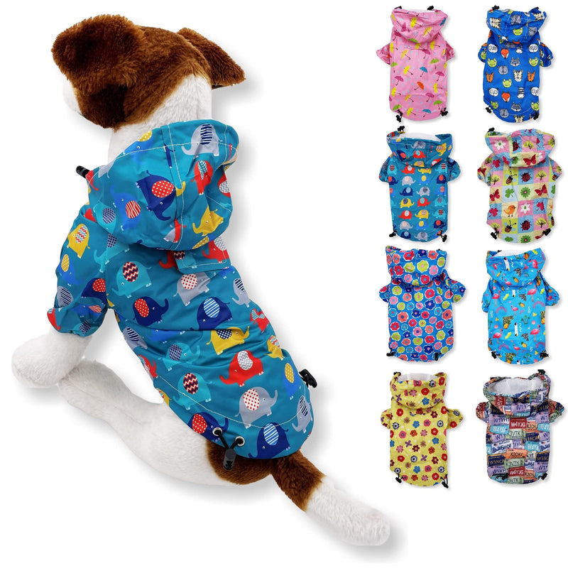 Dog Raincoat Hooded Leash Hole Waterproof Rain Coat Jacket Rainwear for Small Pet Cat Puppy XS: Length - 10" Teal Elephant - BeesActive Australia