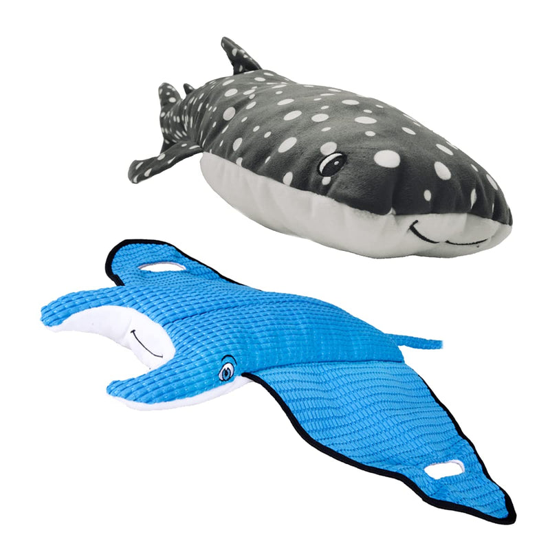 Snuggle Puppy Tender-Tuffs Extra Large Whale Shark and Big Manta Ray Plush Dog Toys Bundle - Tough Marine Animal Squeaky Toys - BeesActive Australia