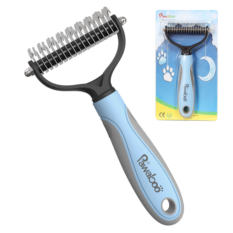 Pawaboo Pet Dematting Comb - Pet Grooming Comb with Dual Sided 9+17 Rake for Dogs and Cats, Gently Removes Loose Undercoat, Mats, Tangles and Knots Blue Gray - BeesActive Australia