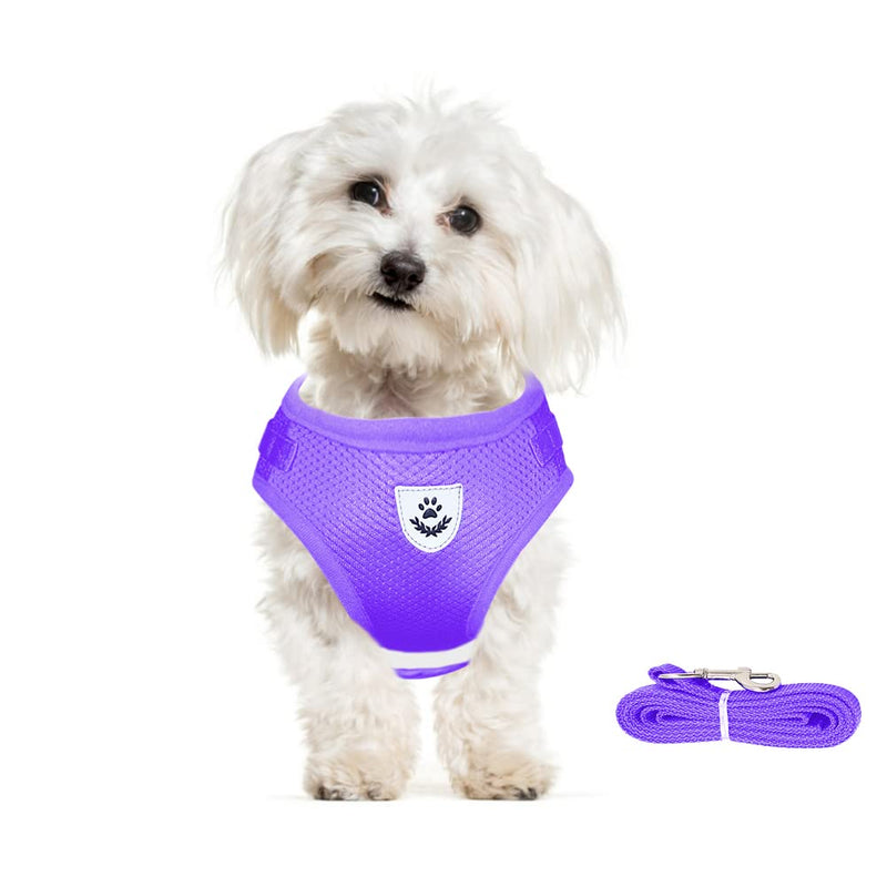 meioro No Pull Dog Harness,Reflective Adjustable Puppy Vest Harnesses with Leash Soft Padded Mesh,Lightweight Escape Proof Pet Harnesses for Small Medium Dog Cat X-Small Purple - BeesActive Australia