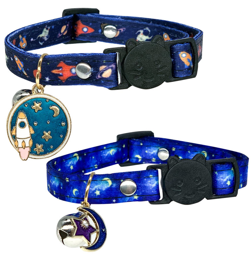 Cat Collars Breakaway with Bell - 2 Pack Cat Safety Collars for Boys & Girls - Safety Buckle Kitten Collars for Pet Supplies,Stuff,Accessories Blue - BeesActive Australia