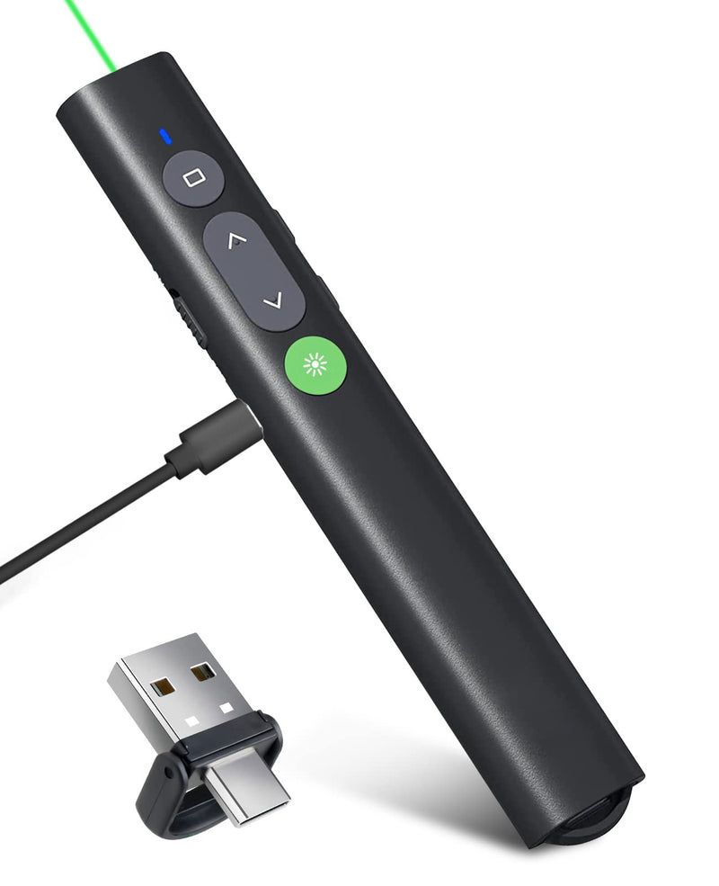 Rechargeable Presentation Clicker for PowerPoint Green Light Pointer, USB-A/USB-C Wireless Presenter Remote, Google Slide Advancer Smart Board Slideshow PPT Clicker for Mac/Laptop/Computer/Office - BeesActive Australia