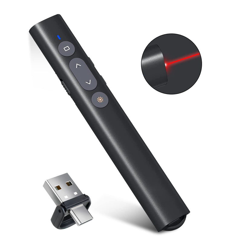 USB-A/USB-C Presentation Clicker for PowerPoint Presentations Pointer, Wireless Presenter Remote, Google Slide Advancer Projector Smart Board Slideshow PPT Clicker for Mac/Laptop/Computer/Office Red Light - BeesActive Australia