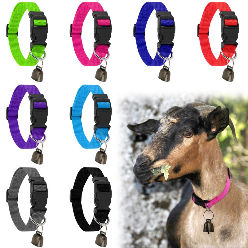 GINDOOR 8 Pack Goat Collar with Bell, Adjustable Sheep Collars Set with Quick Release Buckle Durable Nylon Anti-Lost Grazing Pet Collar with Copper Bell for Goat Sheep Horse Cow - BeesActive Australia