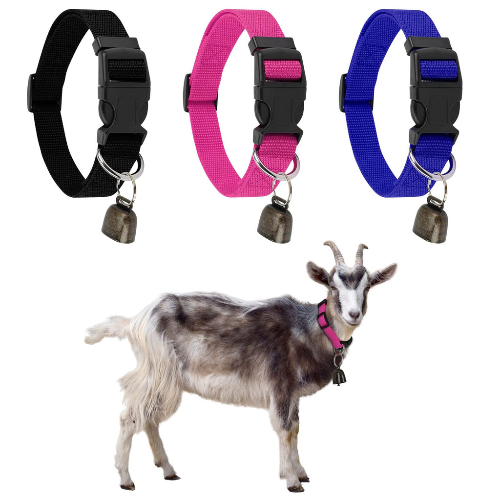 GINDOOR Goat Collars with Bell, 3 Pack Adjustable Sheep Collars with Quick Release Buckle Anti-Loss Bell, Durable Nylon pet Collar for Small Farm Goat Cow Horse Sheep - BeesActive Australia