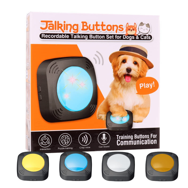 Dog Buttons for Communication - Set of 4 Recordable Communication Speech Buttons - Pet Training Buzzer - Talking & Speaking Button for Dog & Cat Training - Customized Sound - Dog Voice Command Buttons - BeesActive Australia
