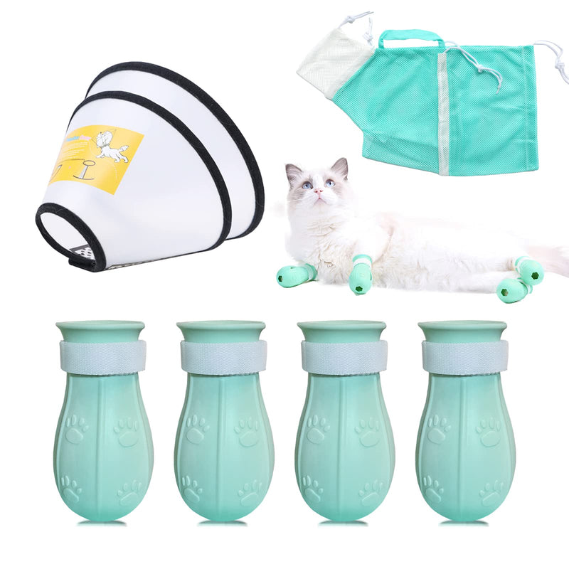 MSMUOEZ Anti-Scratch Silicone cat Shoes,Cat Claw Covers,Cat Shower Net Bag,Cat Bathing Bag, Cat Grooming Mesh Bag,Cat Cone, Protective Cat Recovery Collar 3 - BeesActive Australia