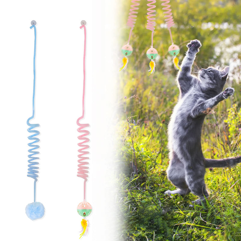 WishLotus Interactive Cat Toys, 2 Pack Soft Plush Cat Toys Self-Hanging Door Cat Plush Toys with Bells Long Tail Elastic Indoor Cat Toys for Cat Chase Play and Kill Time Pink+Blue - BeesActive Australia