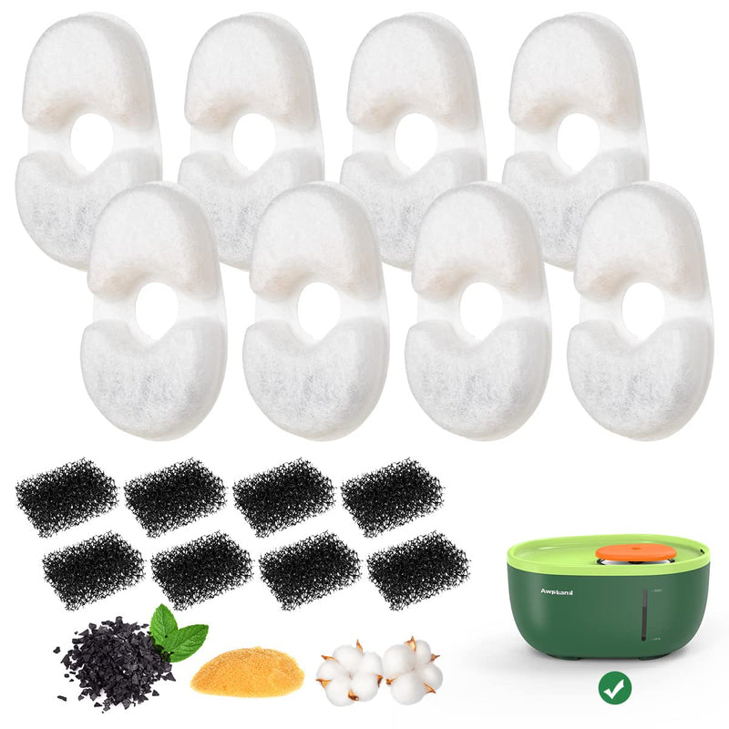 Awpland Avocado Cat Water Fountain Filters Set, 8 Pack Replacement Filters and Water Pump Filter Cotton, Quadruple Filteration System, Filter for 67oz/2L Automatic Cat Water Fountain - BeesActive Australia