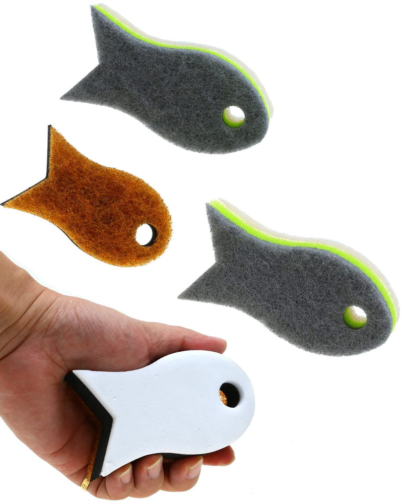 3 Packs Aquarium Fish Shape Glass Cleaner Sponge, 4 Kinds of Density Cleaning Sponge for Glass Walls, Fish Tank Scraper Pad for Glasses Aquariums - Hand Held Cleaner Scrubber Pad, Limpiador acuarios - BeesActive Australia
