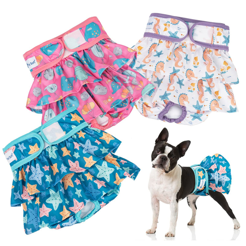 Pet Soft Washable Female Diapers (3 Pack) – Female Dog Diapers, Dress Style Comfort Reusable Doggy Diapers for Girl Dog in Period Heat Ocean X-Small:7''-10'' - BeesActive Australia