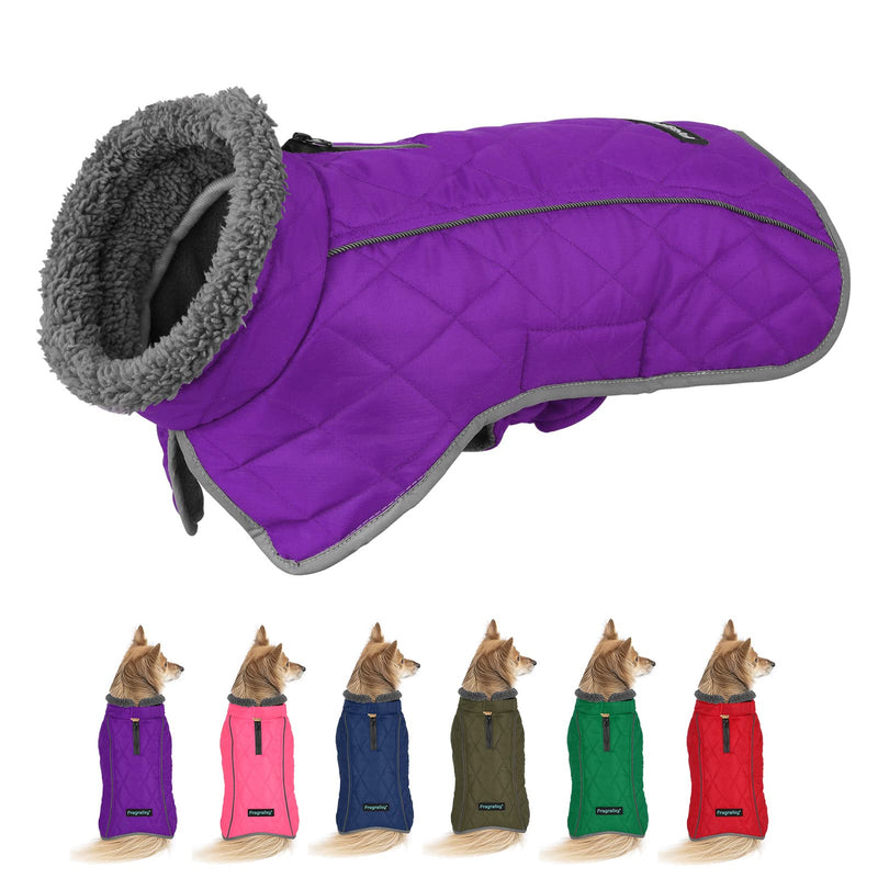 Fragralley Dog Winter Coat Jacket - Reflective Adjustable Windproof Dog Turtleneck Clothes, Doggie Cold Weather Vest, Warm Fleece Lining Puppy Snow Coat for Small Medium Large Dogs Purple - BeesActive Australia