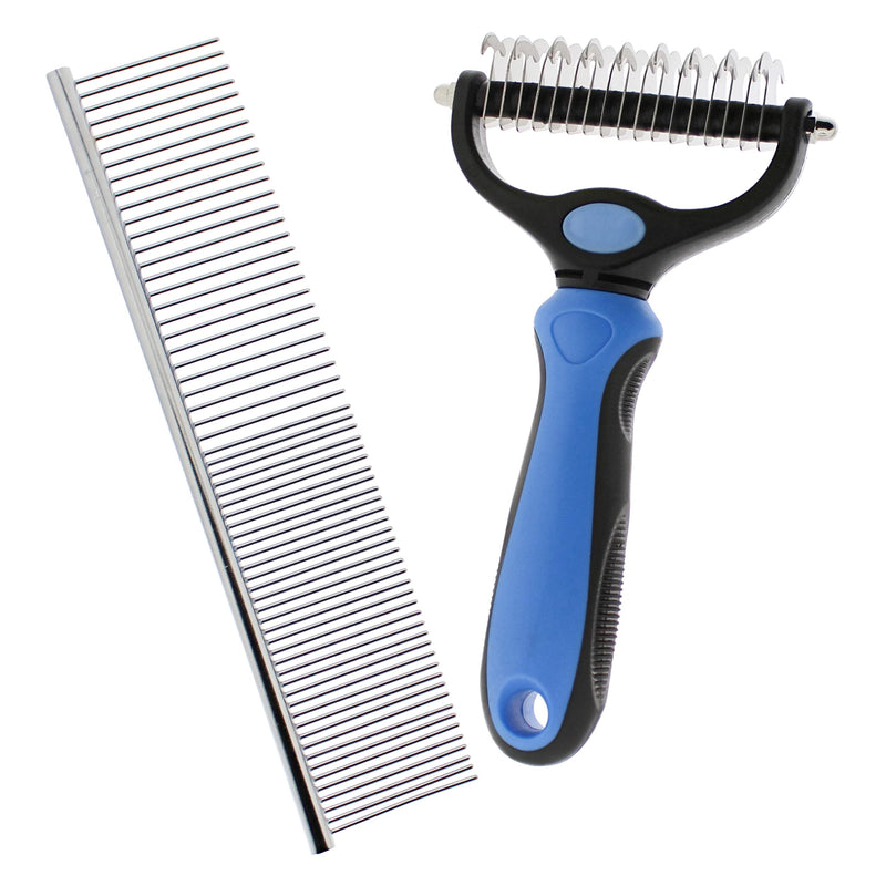 MiMu Undercoat Dog Brush for Shedding - 2-Sided Dematting Dog Rake Brush with Bonus Metal Tooth Comb for Dog Grooming - BeesActive Australia