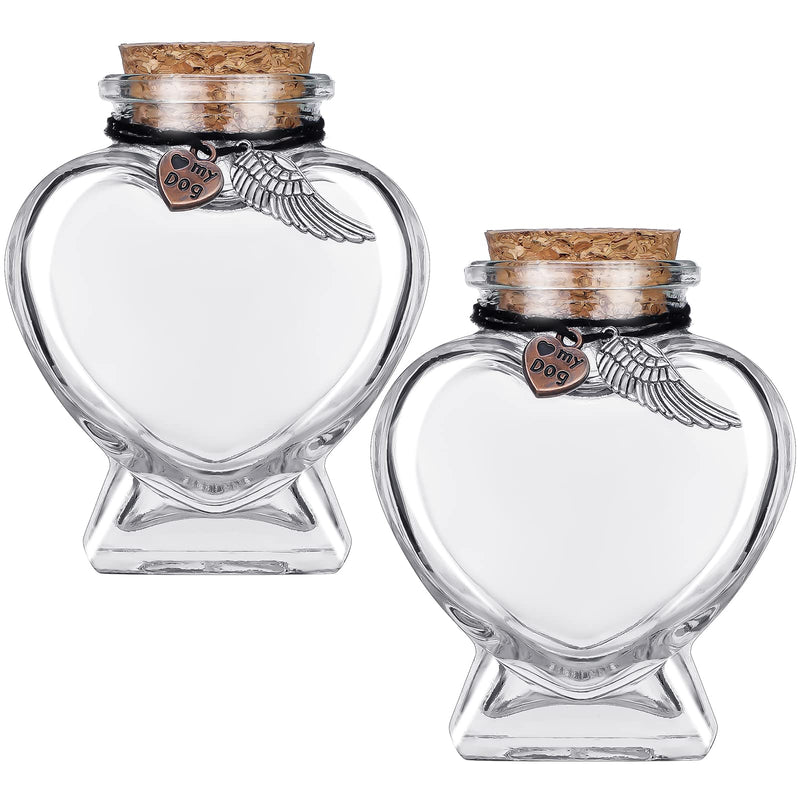 2 Sets Pet Memorial Keepsake Glass Bottle Dog Keepsake Clear Heart Shape Bottle Glass Bottles with Cork Stopper Small Memorial Bottle for Pet Hair Fur, 3.15 x 2.48 x 1.57 Inch - BeesActive Australia