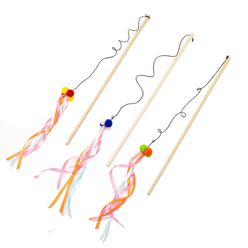 Cat Wands, 3 PCS Interactive Cat Teaser Wands with Bell Wood Cat Toy Wands for Cat and Kitten - BeesActive Australia