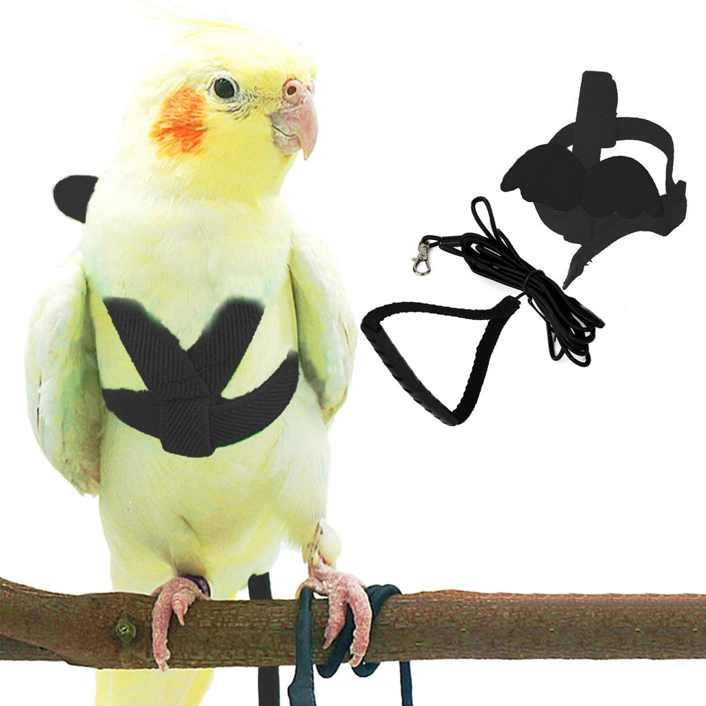 Pet Parrot Bird Harness and Leash, Adjustable Training Design Anti-Bite, Bird Nylon Rope with Cute Wing for Parrots, Suitable for Budgerigar Cockatiel Peony Parrot and Same Size Birds L Black - BeesActive Australia