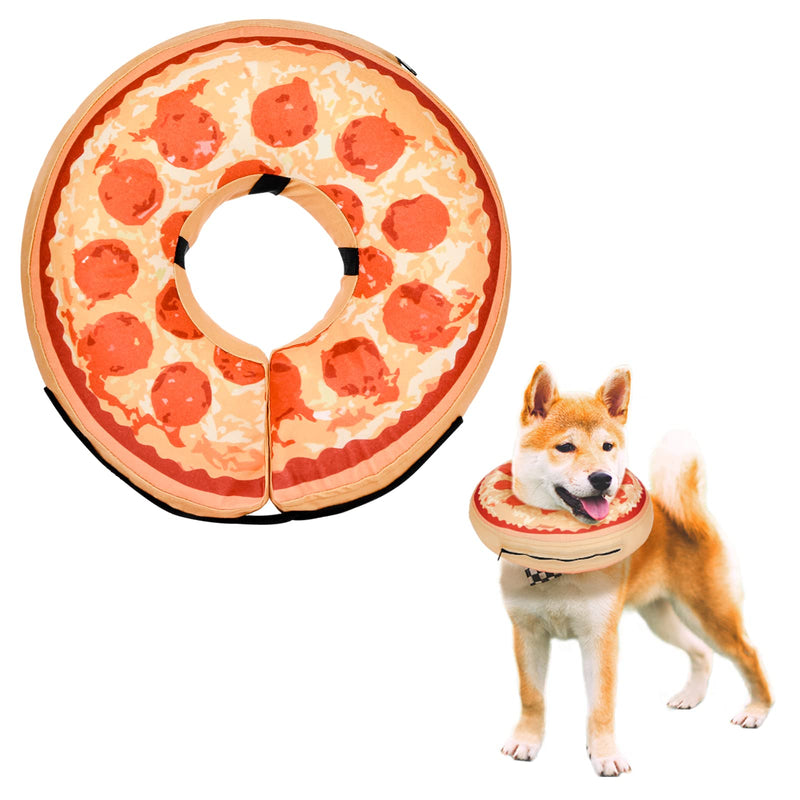 Inflatable Dog Cone Collar-Soft Protective Collar for Dogs and Cats Recovery Pet Cone,E-Collar Dog Neck Pizza Dog Cone After Surgery Pizza Pattern - L - BeesActive Australia