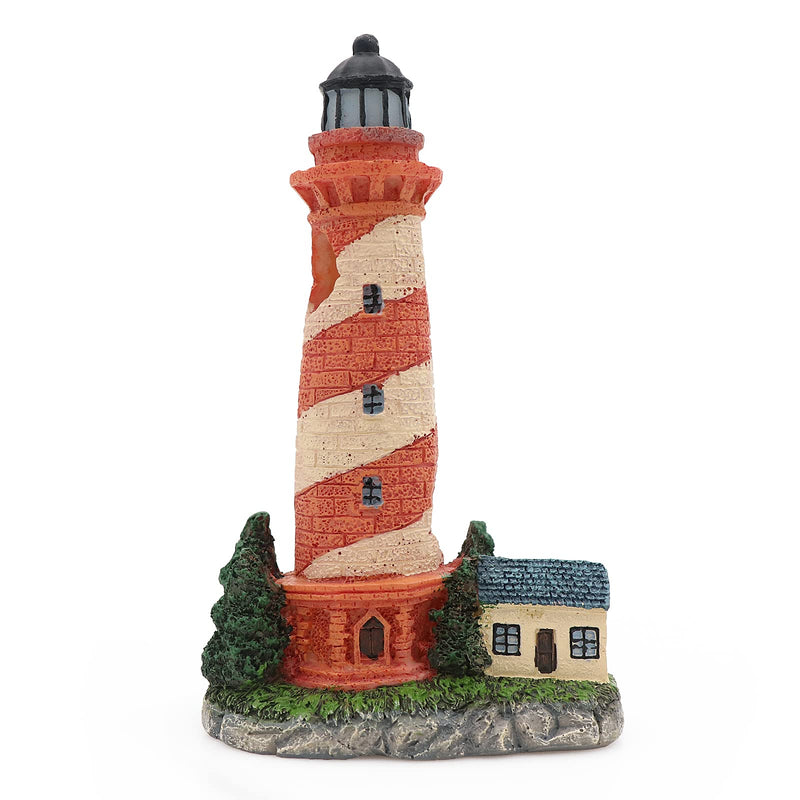 HRRIVE Aquarium Lighthouse Tower Country Style Painted Red and Beige Oblique Bands Fish Hiding Rock for Freshwater Marine Fish Tank Decoration - BeesActive Australia