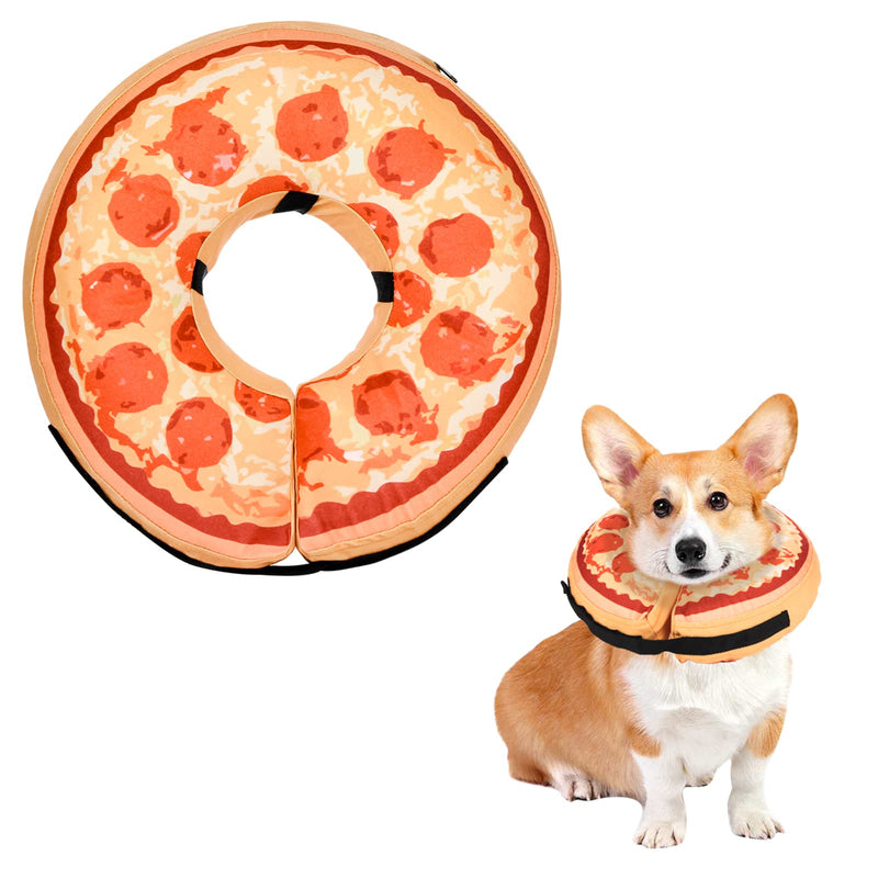 Inflatable Dog Cone Collar-Soft Protective Collar for Dogs and Cats Recovery Pet Cone,E-Collar Dog Neck Pizza Dog Cone After Surgery Pizza Pattern - M - BeesActive Australia