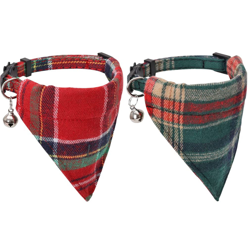 Lamphyface Christmas Cat Collar Breakaway with Cute Removable Bow Tie Flower Bandana and Bell for Kitty Adjustable Safety Plaid - BeesActive Australia
