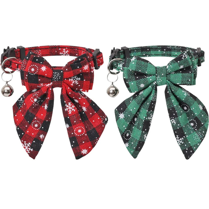 Lamphyface Christmas Cat Collar Breakaway with Cute Removable Bow Tie Flower and Bell for Kitty Adjustable Safety Plaid - BeesActive Australia
