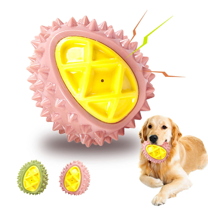Dog Chew Toys for Aggressive Chewers, Squeaky Toys for Small & Medium Large Dogs, Durable, Tough and Indestructible Rubber Dog Toy, Dog Teeth Cleaning Chewing Durian Toy Pink - BeesActive Australia