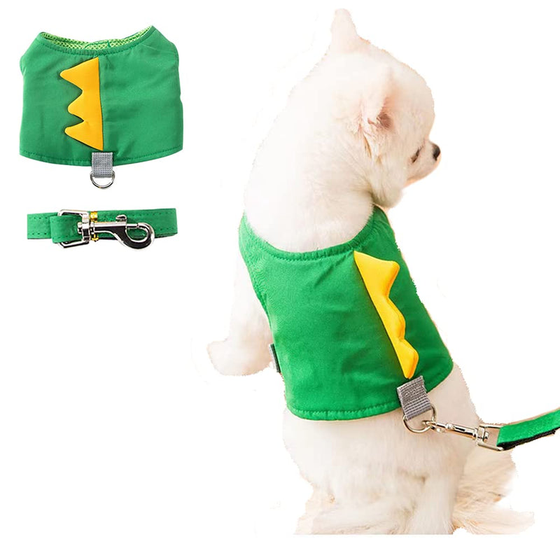MQQYLBHDS Dinosaur Shaped Puppy Dog Harness and Leash Set Green Cat Vest Harness with Walking Rope No Pull Comfort Pet Vest Small - BeesActive Australia