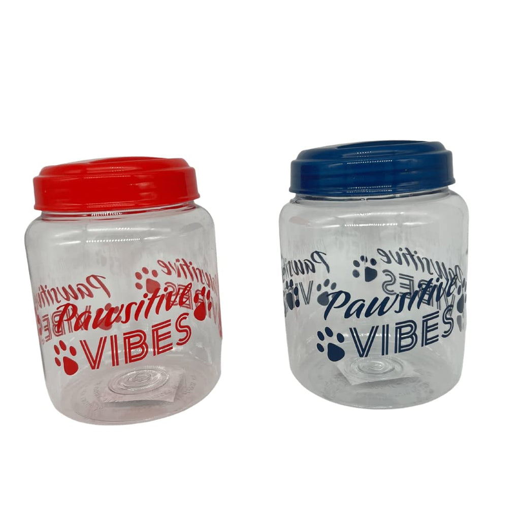 KS BPA-Free Plastic Airtight Dog Cat Pet Treat & Food Storage Containers Canisters Jars Navy Blue & Red Pawsitive Vibes with Paw Prints (Set of 2) - BeesActive Australia