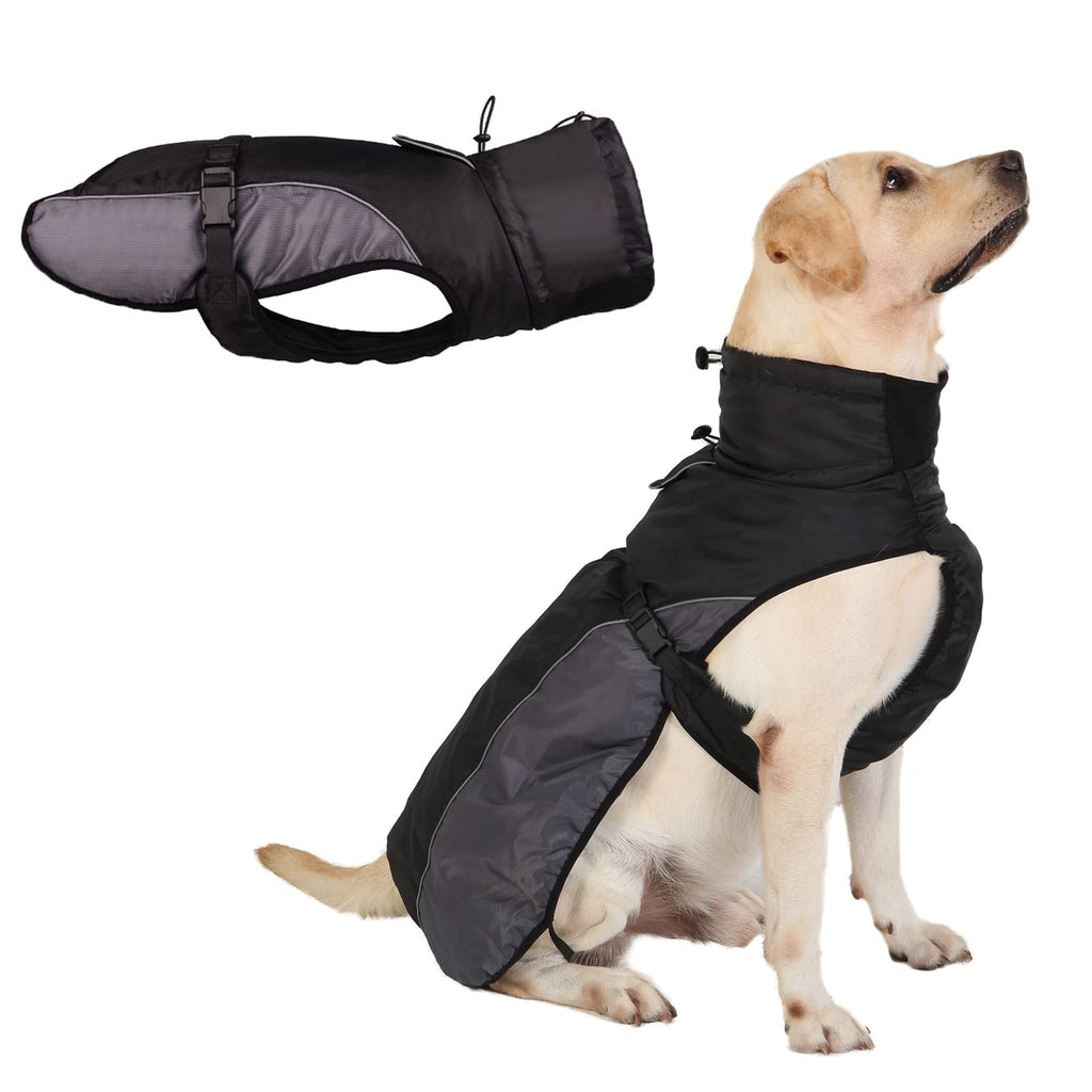 Warm Dog Coat Waterproof Winter Jacket for Medium and Large Dogs, Reflective Thick Dog Coat with Harness Hole,Adjustable Pet Apparel 6X-Large Black+grey - BeesActive Australia