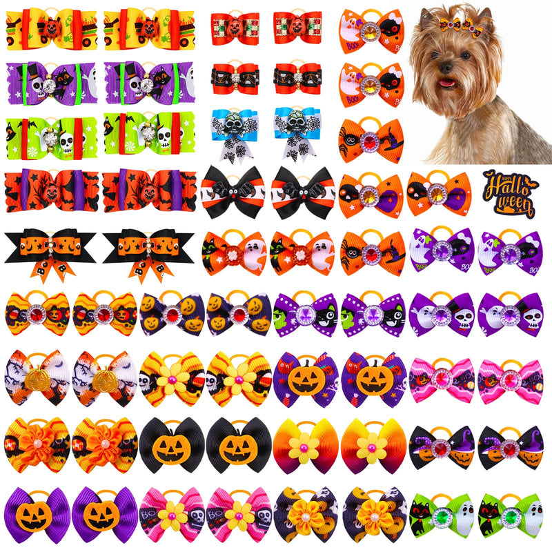 Senniea 60PCS Halloween Pet Hair Bows, Rhinestones, Pumpkins, Skulls, Bats, Ghosts, Dog Hair Bows with Rubber Bands, Halloween Puppy Bows - BeesActive Australia