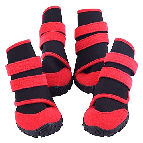 payanwin Dog Boots, Slip Resistant Waterproof 4pcs Dog Puppy Shoes for Small Medium Large Dogs with Adjustable Fastener Strap, Protect Pet Paws Easy to Wear (Red and Black) XL - BeesActive Australia
