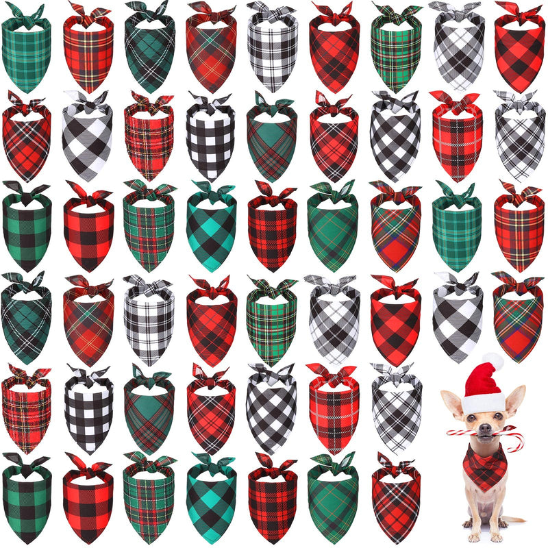 50 Pieces Christmas Dog Bandanas Classic Plaid Dog Bandanas Triangle Scarf Plaid Dog Kerchief for Christmas Pet Costume Accessories Decoration - BeesActive Australia