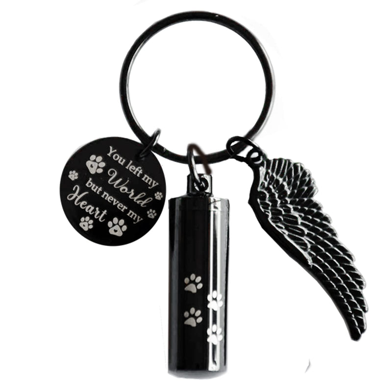 Cylinder Urn Keychain for Ashes Pet Cremation Keychain Dog Ash Necklace Cat Urn Necklace Black - BeesActive Australia