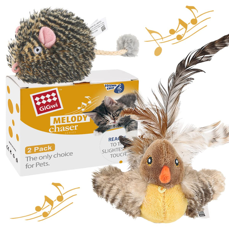 2 Pack Cat Toys for Indoor Cats Interactive Feather Toy Chirping Birds Squeaking Pet Toys Animal Sound Melody Chaser Mouse Squeak Kitten Toy for Boredom - BeesActive Australia