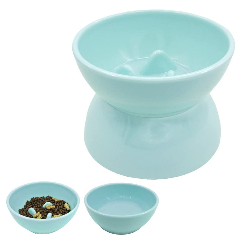 Cat Bowls for Food and Water,Elevated Cat Dog Bowls ,Dog Raised Bowls with Slow Feeder ,Removable Cat Bowl Non Spill Dog Water Bowls Cat Dishes for Small Medium Large Dogs and Cats Light Blue - BeesActive Australia