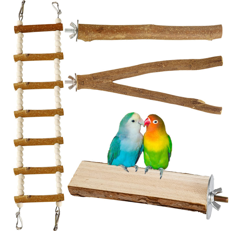 Luonfels Bird Perches Large Ladder Birds Cage Accessories, 18 Inches Apple Branch Wooden Bridge Play Stand for Cage Accessories Pack of 4 - BeesActive Australia